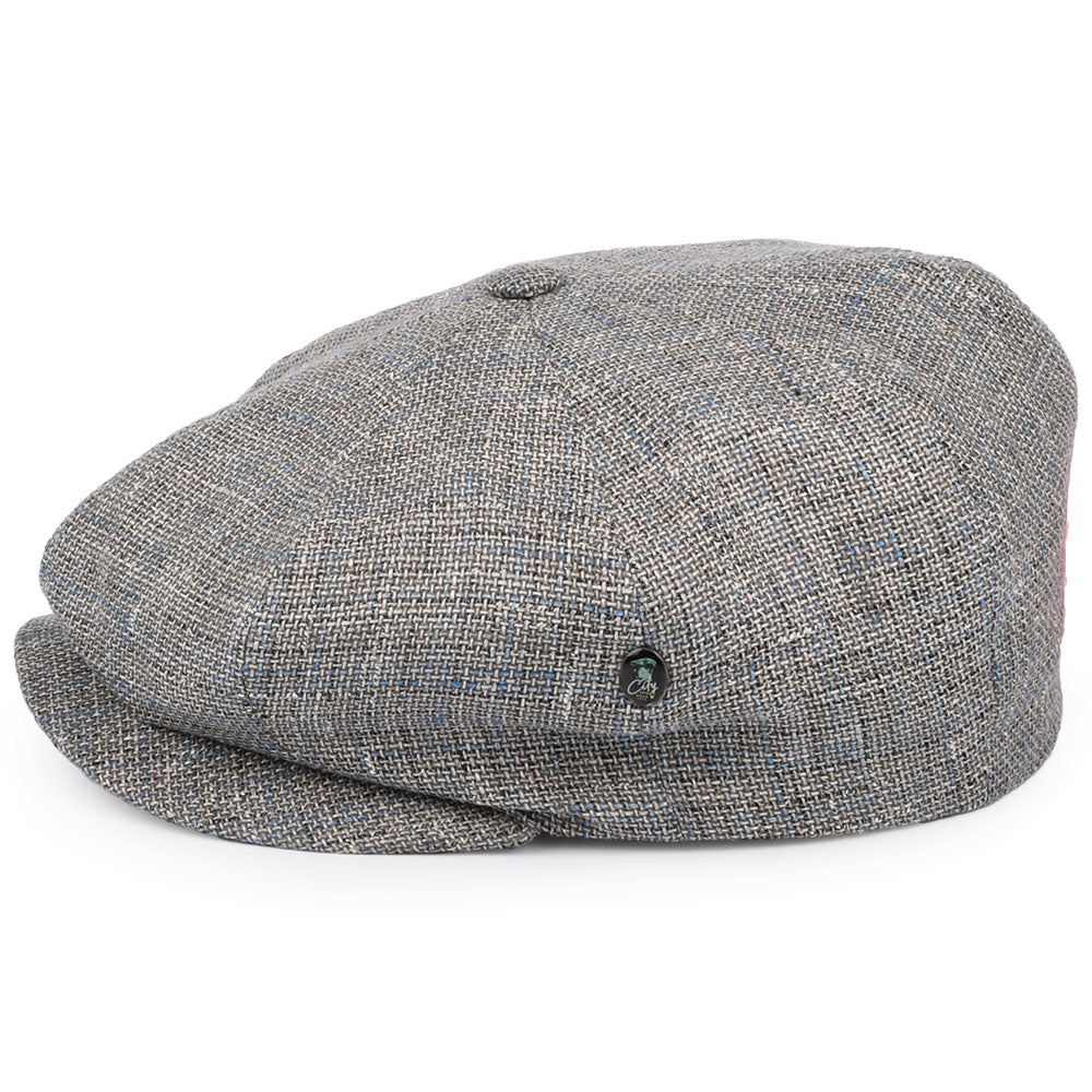 City Sport Check Linen-Cotton Newsboy Cap - Grey