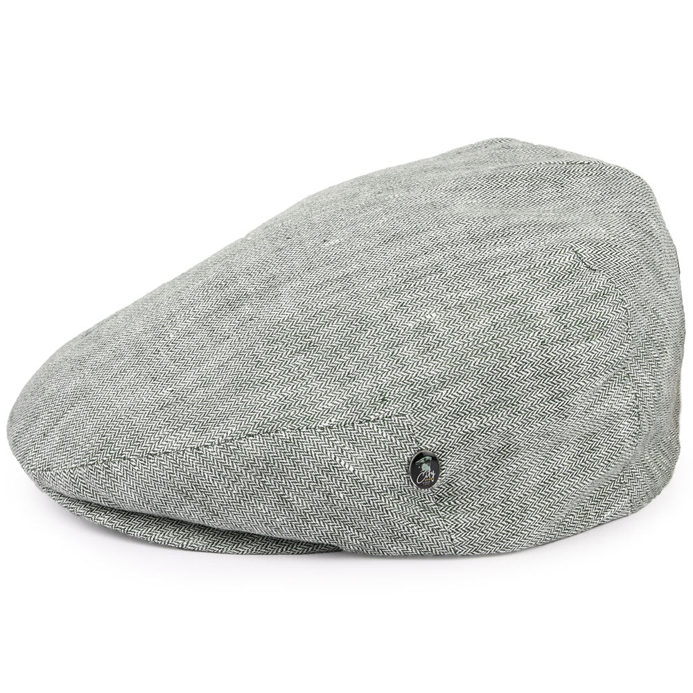 City Sport Micro Herringbone Linen Flat Cap - Forest