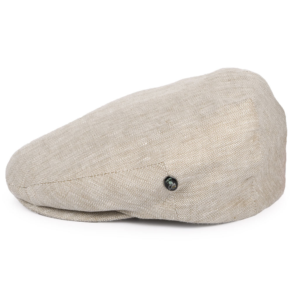 City Sport Micro-Herringbone Linen Flat Cap - Tan