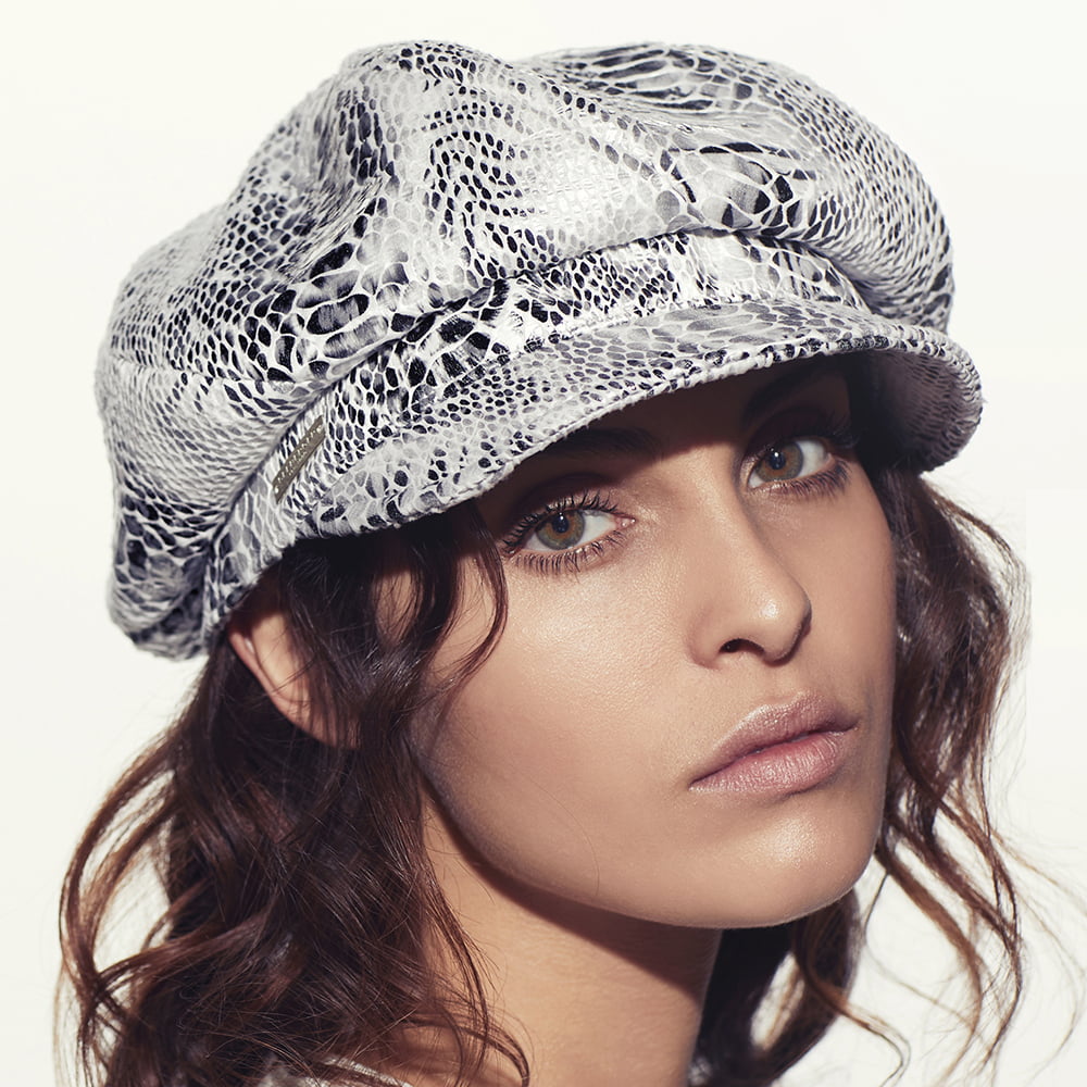 Seeberger Hats Snake Print Baker Boy Cap - White