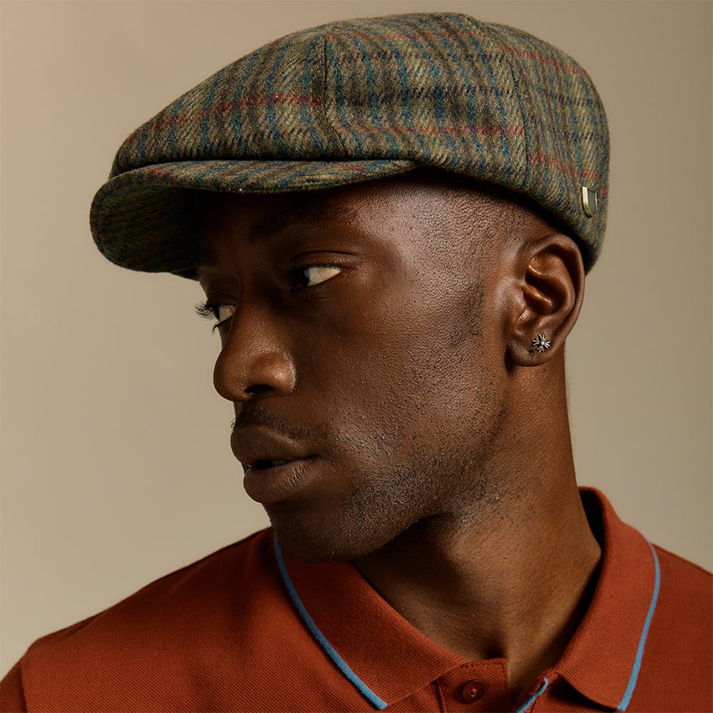 Brixton Hats Brood Check Newsboy Cap - Olive-Moss