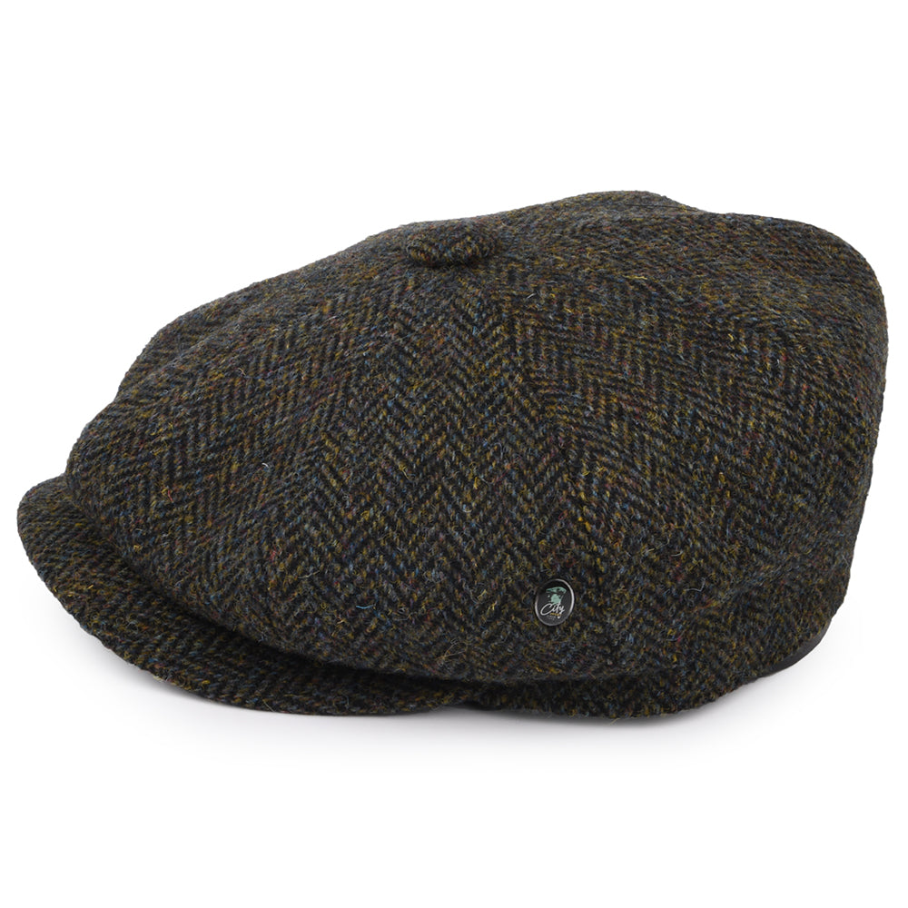 City Sport HARRIS TWEED Marl Deep Fit Newsboy Cap - Forest-Navy