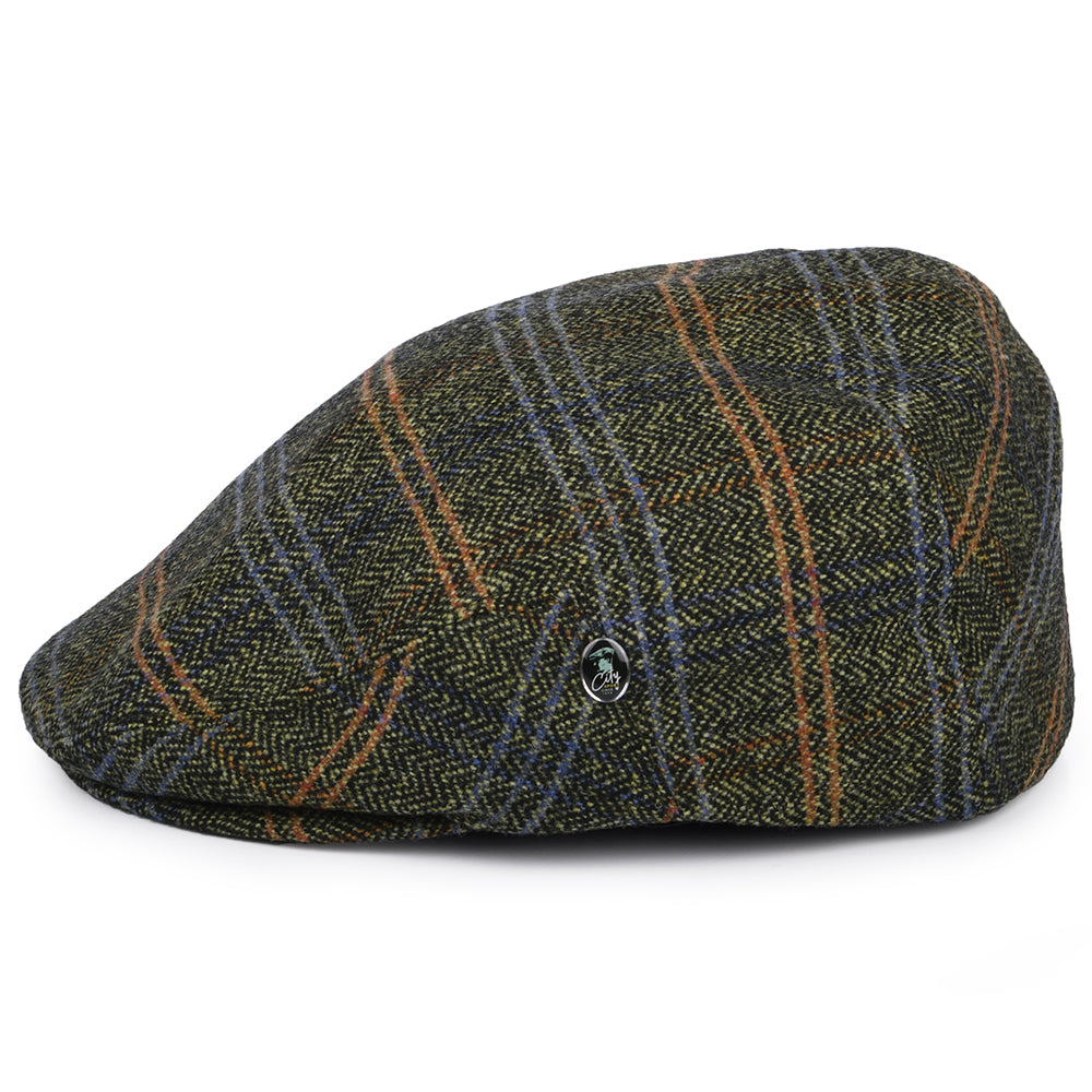 City Sport Virgin Wool Windowpane Herringbone Flat Cap - Tan-Black-Multi