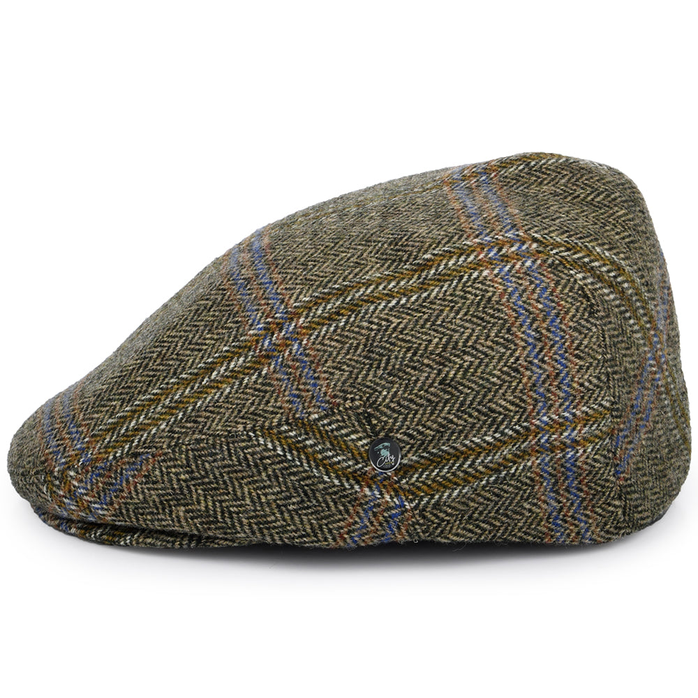 City Sport Windowpane Herringbone Virgin Wool Flat Cap - Tan-Black