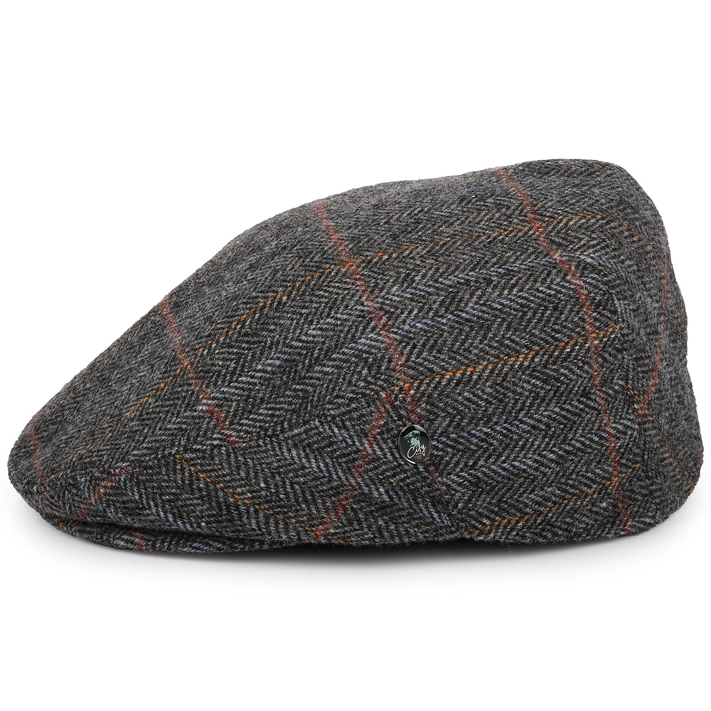 City Sport Windowpane Herringbone Virgin Wool Flat Cap - Grey-Multi