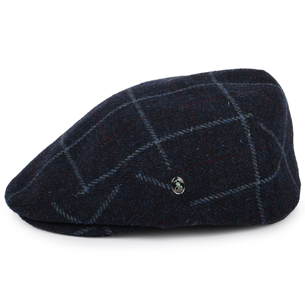 City Sport Windowpane Virgin Wool Flat Cap - Navy Blue OLD