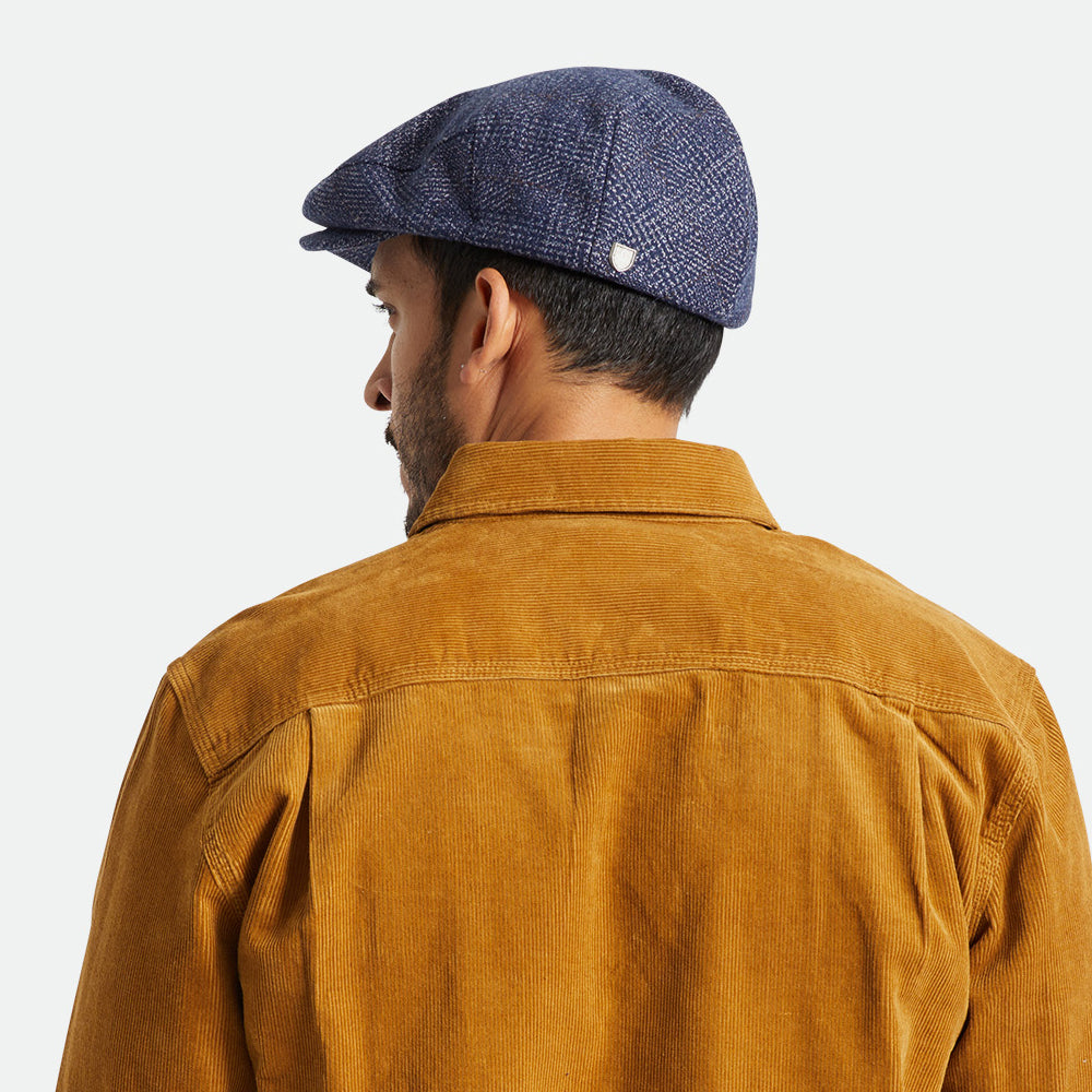 Brixton Hats Hooligan Windowpane Flat Cap - Navy-Off White