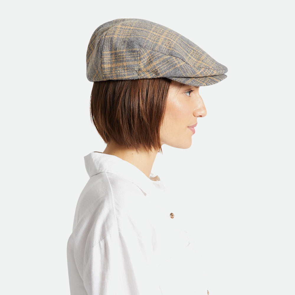 Brixton Hats Hooligan Plaid Flat Cap - Tan-Grey