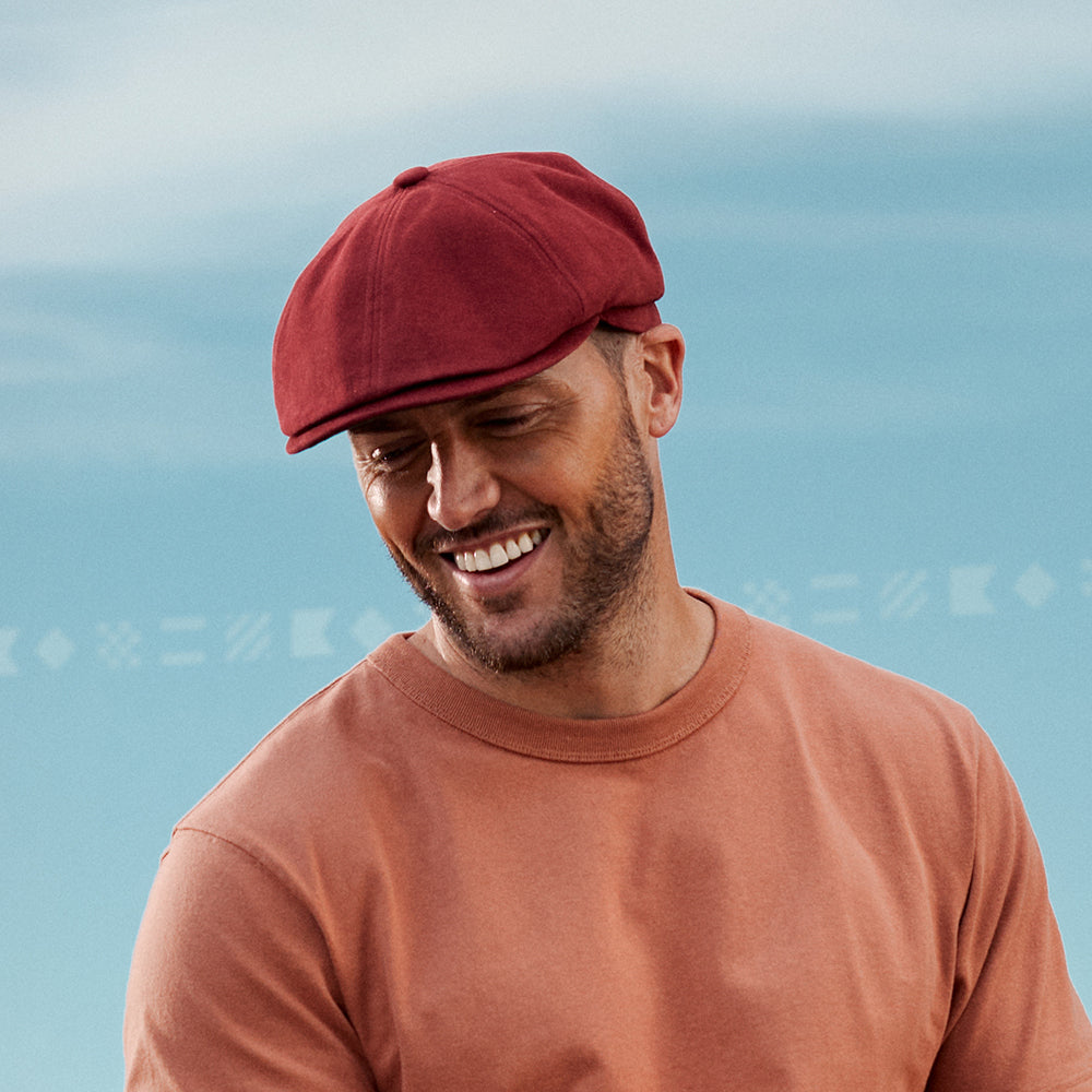 Failsworth Hats Hudson Cotton Canvas Newsboy Cap - Brick Red-Khaki