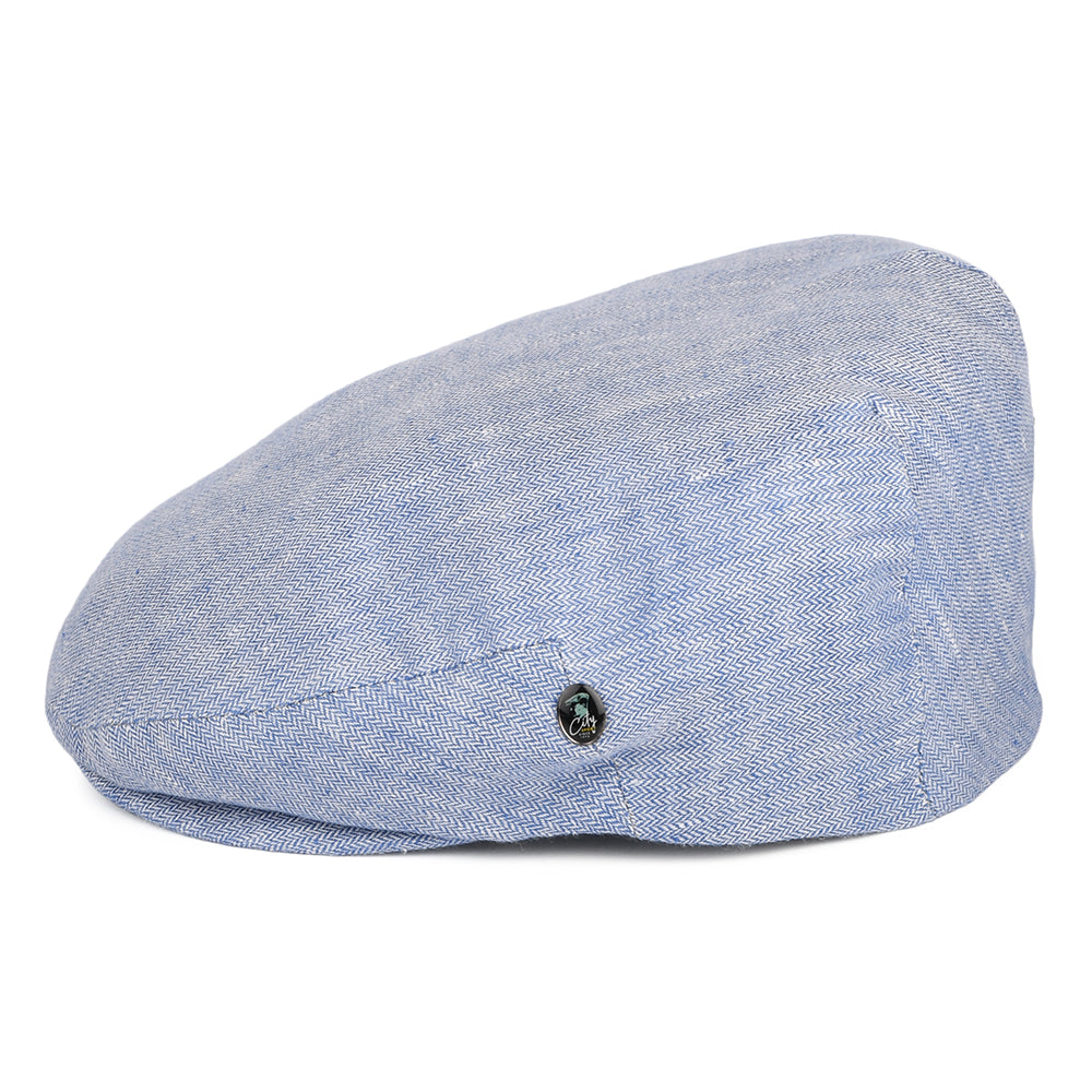 City Sport Micro-Herringbone Linen Flat Cap - Blue
