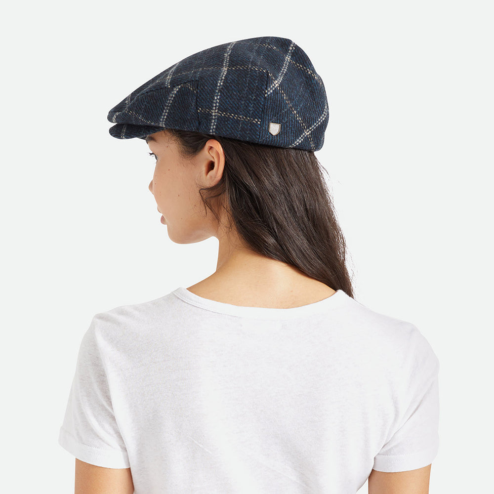 Brixton Hats Hooligan Windowpane Baggy Flat Cap - Blue-Black