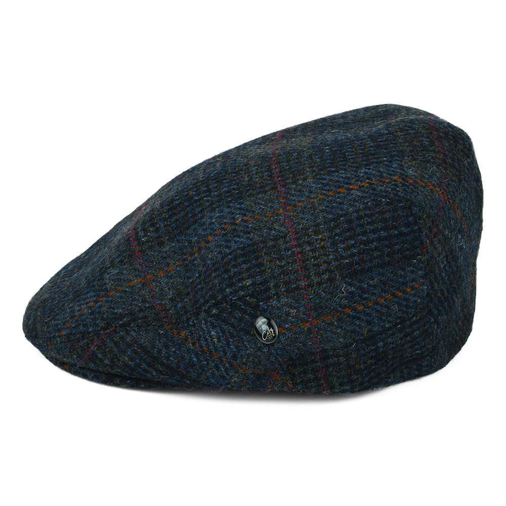 City Sport HARRIS TWEED Windowpane Flat Cap - Blue-Navy