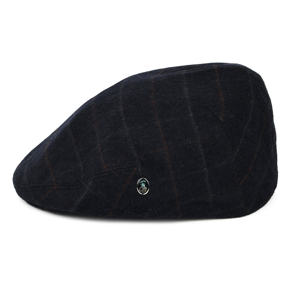 City Sport Loden Wool Windowpane Flat Cap - Navy Blue