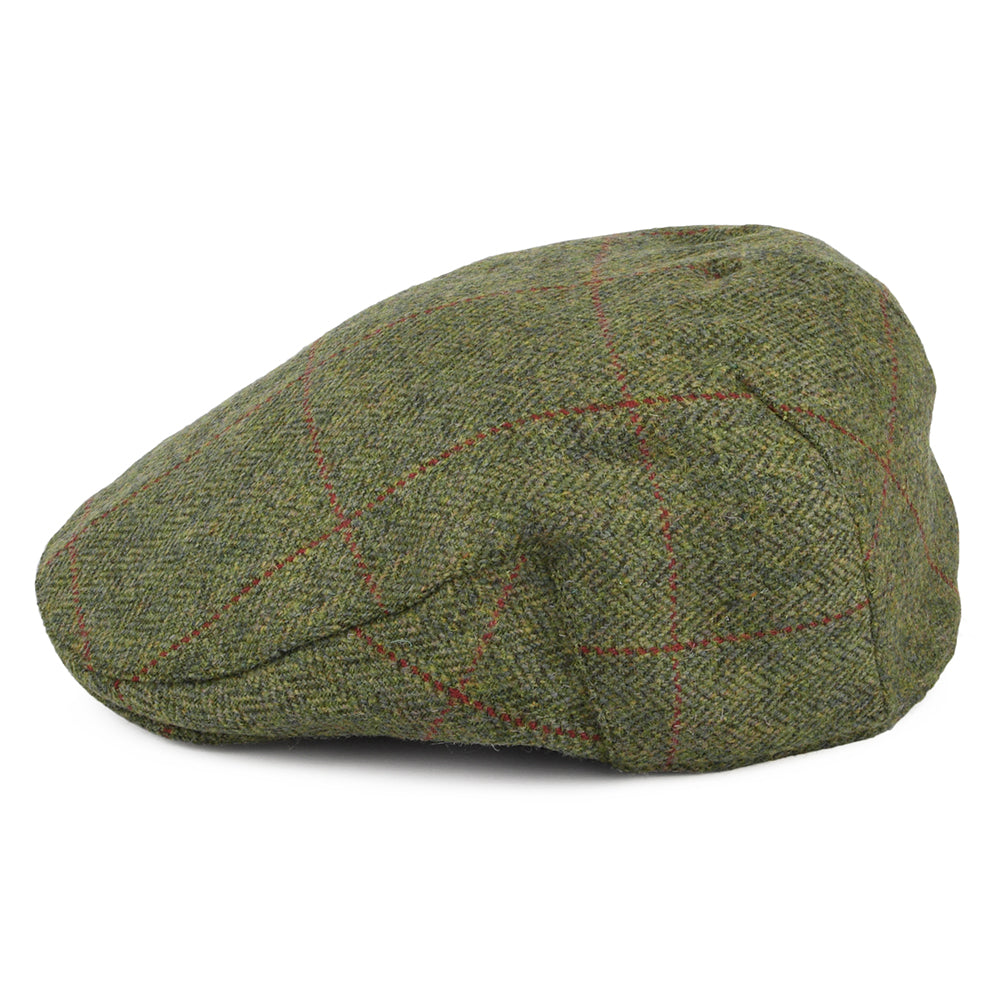 Failsworth Hats Windowpane Herringbone Waterproof Flat Cap - Moss-Tan