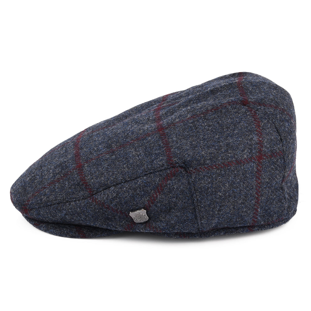 Failsworth Hats Cambridge Windowpane Moons Flat Cap - Navy-Burgundy