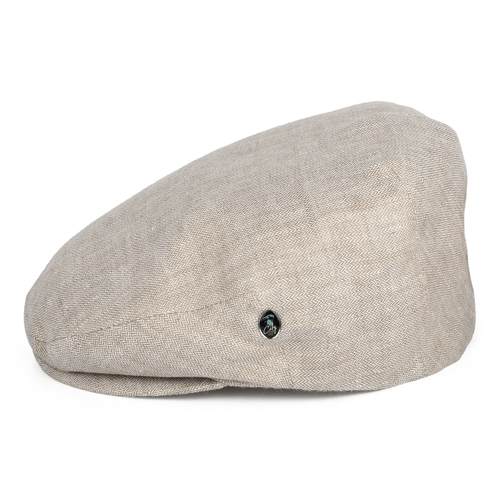 City Sport Micro-Herringbone Linen Flat Cap - Oatmeal