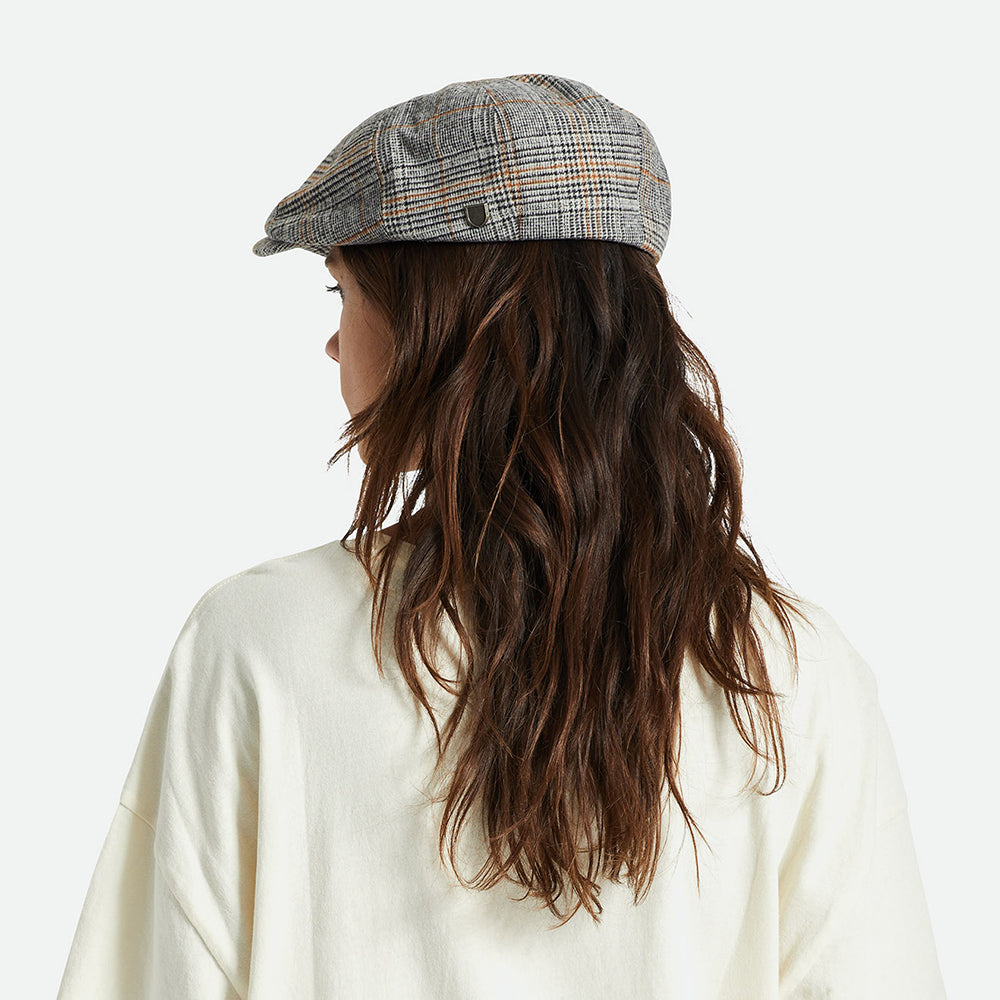 Brixton Hats Brood Prince of Wales Check Newsboy Cap - Off White-Black-Orange