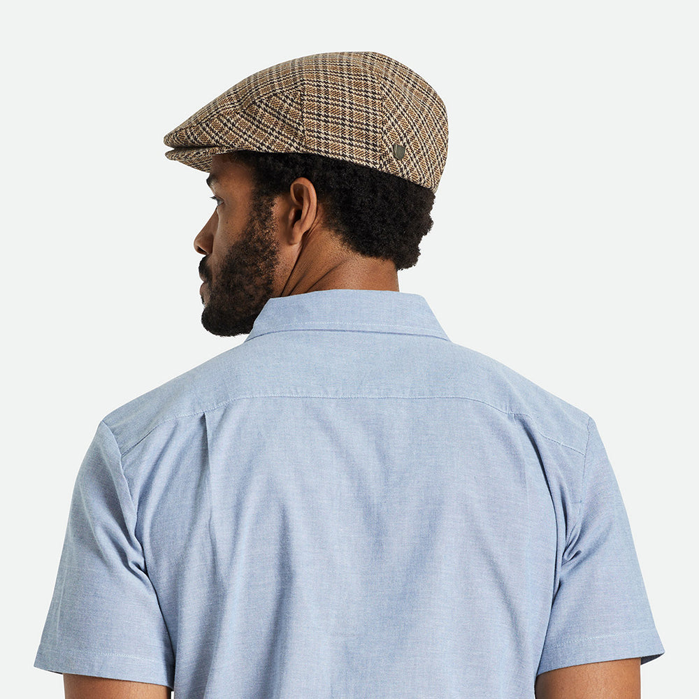 Brixton Hats Hooligan Houndstooth Flat Cap - Dark Brown-Sand