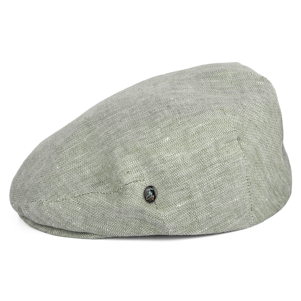 City Sport Micro-Herringbone Linen Flat Cap - Sage