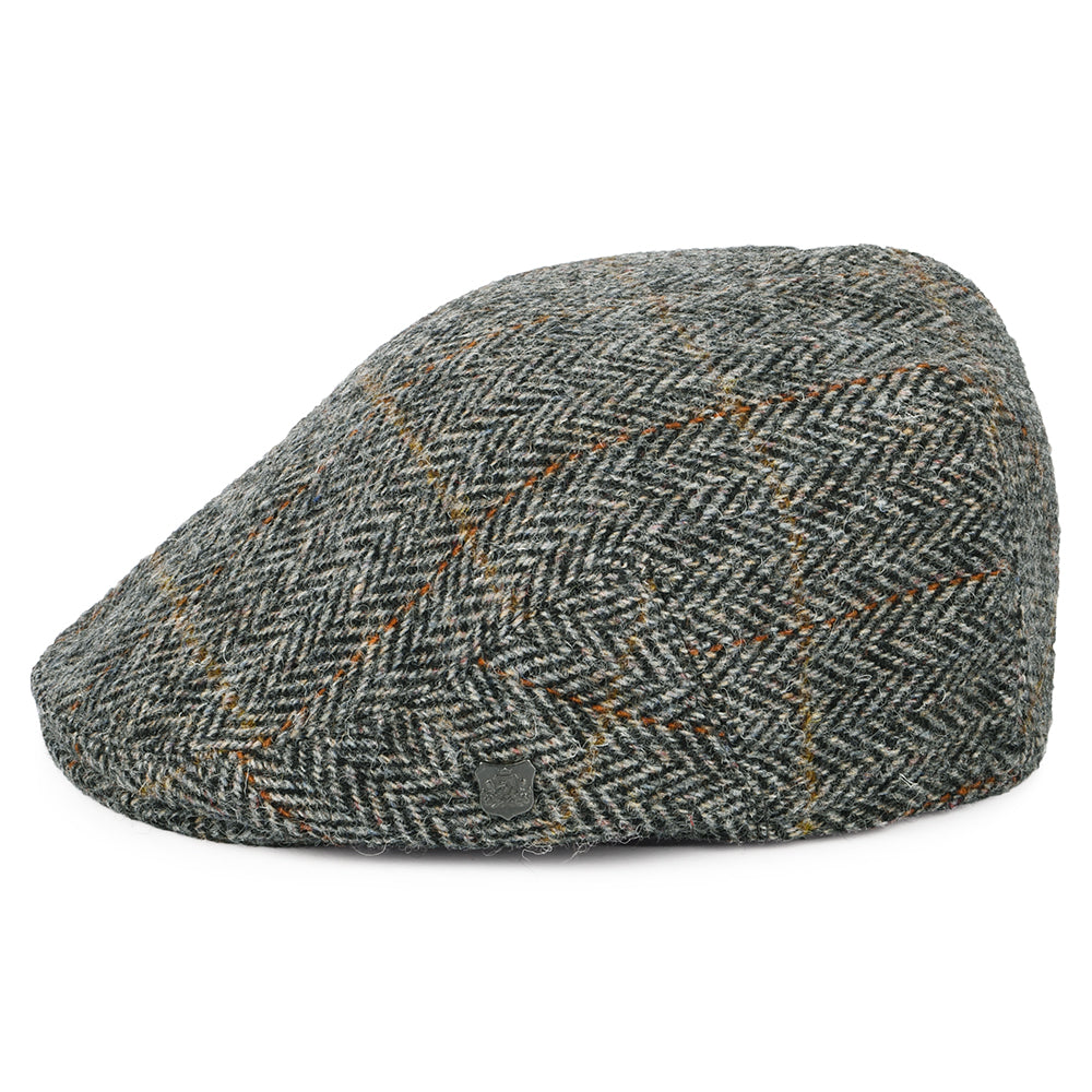 Failsworth Hats HARRIS TWEED Windowpane Herringbone Stornoway Flat Cap - Grey-Black