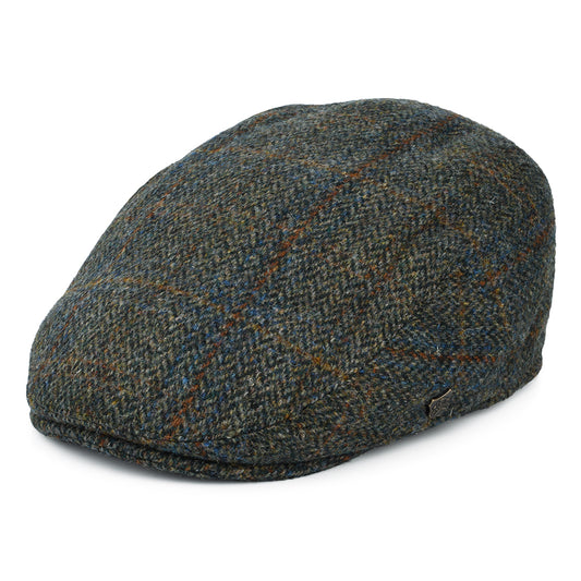 Failsworth Hats Harris Tweed Windowpane Herringbone Stornoway Flat Cap - Olive-Blue-Rust