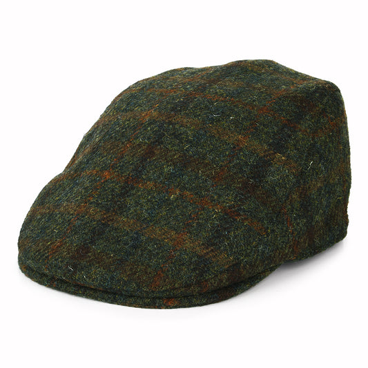 Failsworth Hats Harris Tweed Checked Oban Flat Cap with Earflaps - Olive-Rust