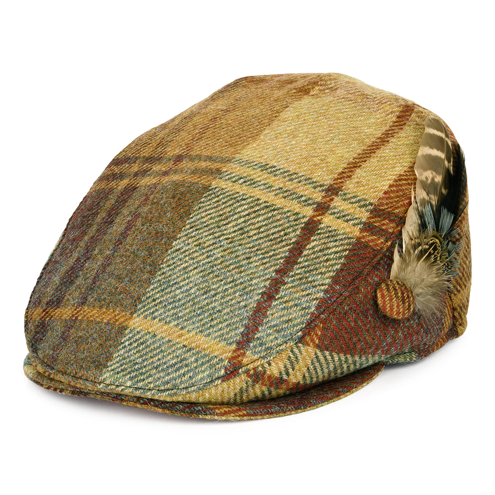 Failsworth Hats British Wool Tartan Feather Flat Cap Mustard Brown W failsworth-hats-british-wool-tartan-feather-flat-cap-mustard-brown-w