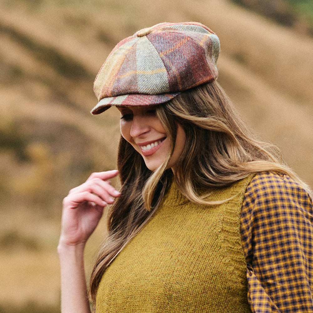 Failsworth Hats British Wool Tartan Newsboy Cap - Mustard-Brown-Wine