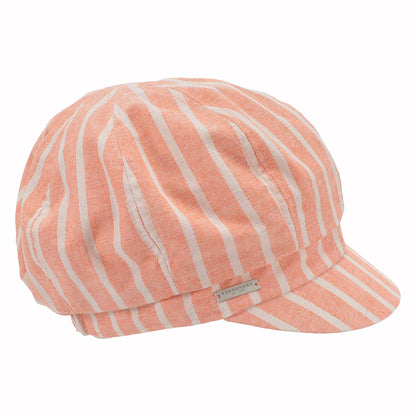 Seeberger Hats Striped Cotton-Linen Baker Boy Cap - Natural-Orange