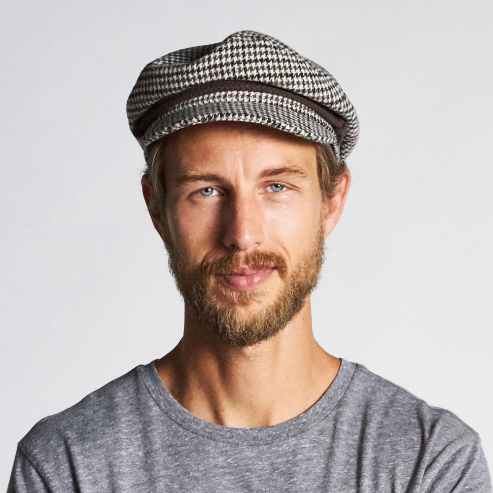 Brixton Hats Houndstooth Fiddler Cap - Brown-Cream
