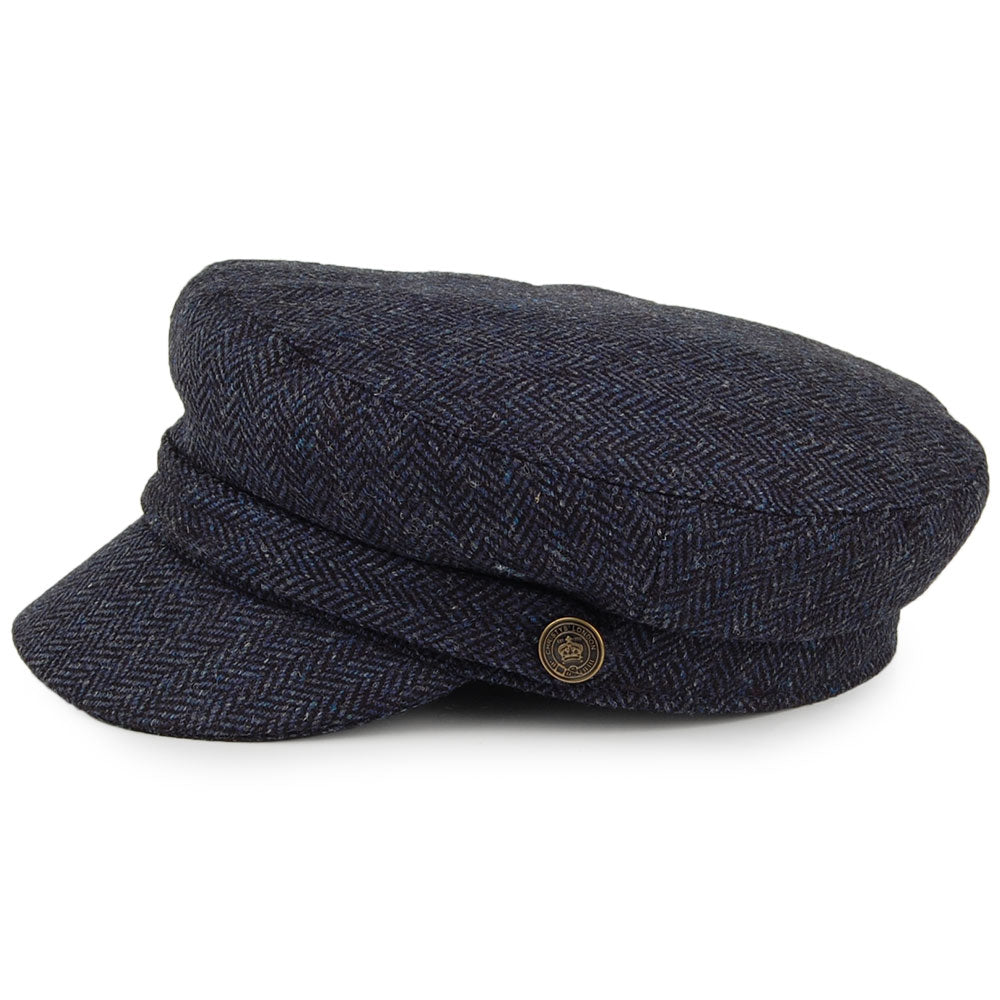 Christys Hats Herringbone Tweed Fiddler Cap - Navy Blue