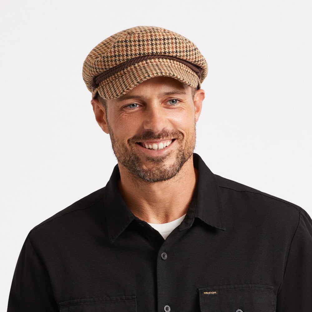 Brixton Hats Houndstooth Fiddler Cap - Khaki-Multi