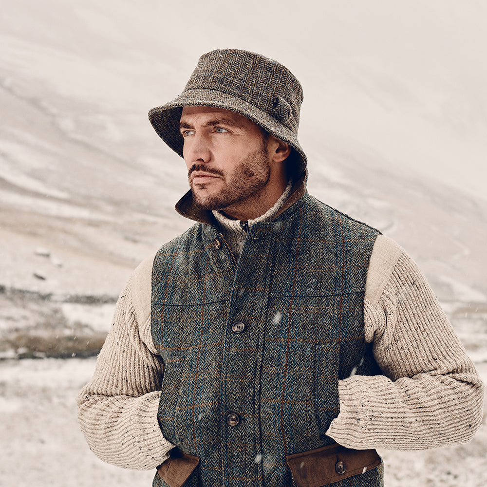 Failsworth Hats Grouse HARRIS TWEED Bucket Hat - Olive-Blue