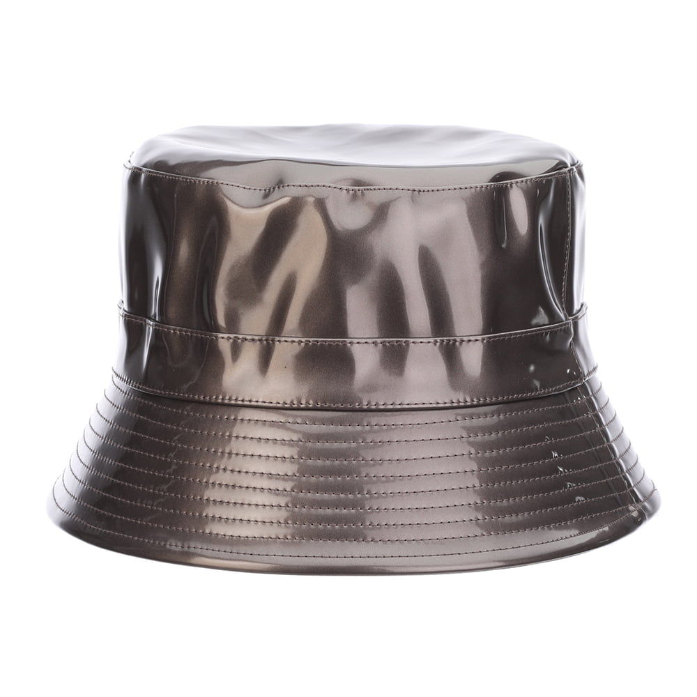 Scala Hats Pluie Faux Leather Rain Bucket Hat - Grey
