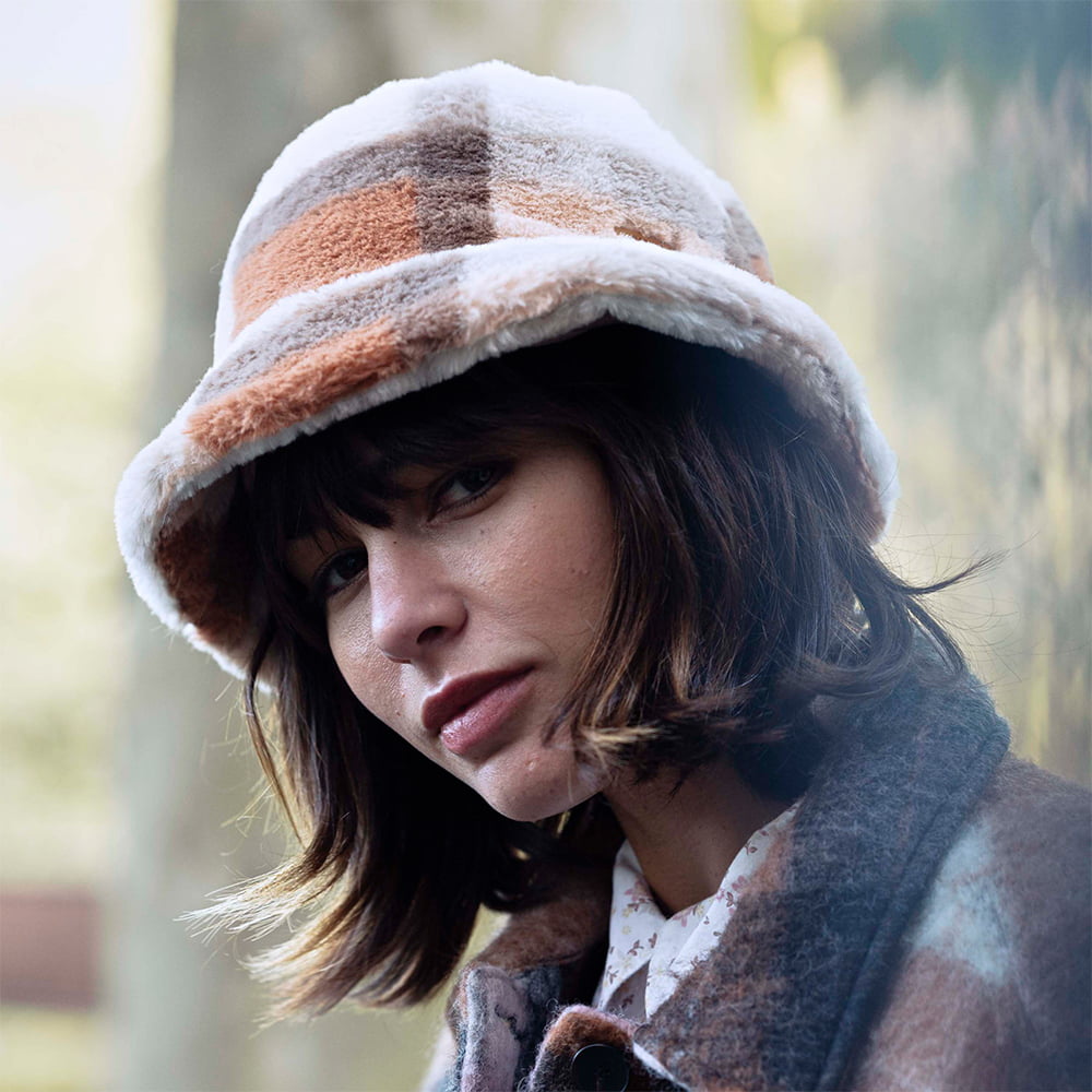 Barts Hats Bretia Checked Faux Fur Bucket Hat - White-Multi