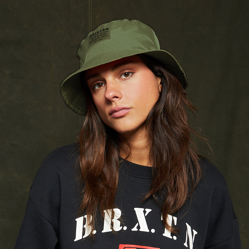 Brixton Hats Vintage Packable Nylon Bucket Hat - Olive