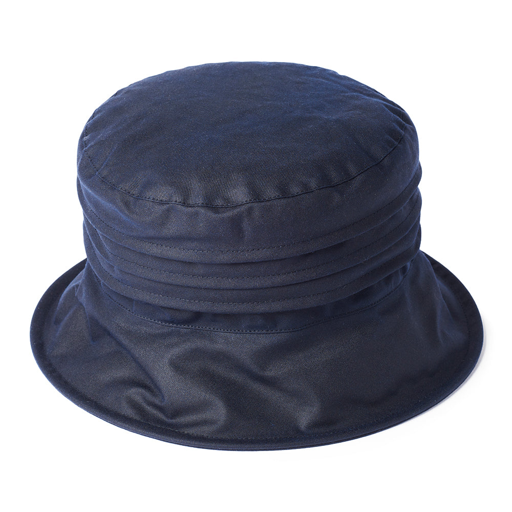 Failsworth Hats Womens British Waxed Cotton Rain Bucket Hat - Navy Blue