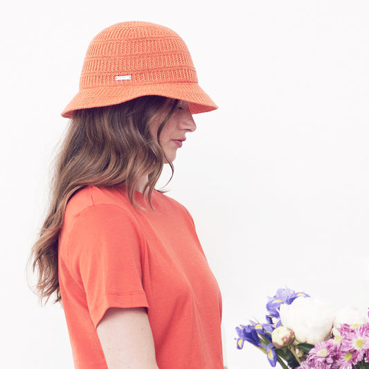 Seeberger Hats Knitted Linen Blend Bucket Hat - Orange