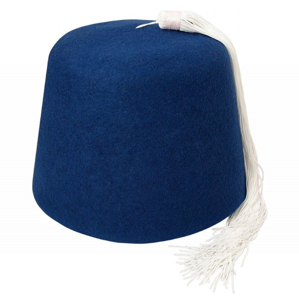 Village Hats Blue Fez with White Tassel