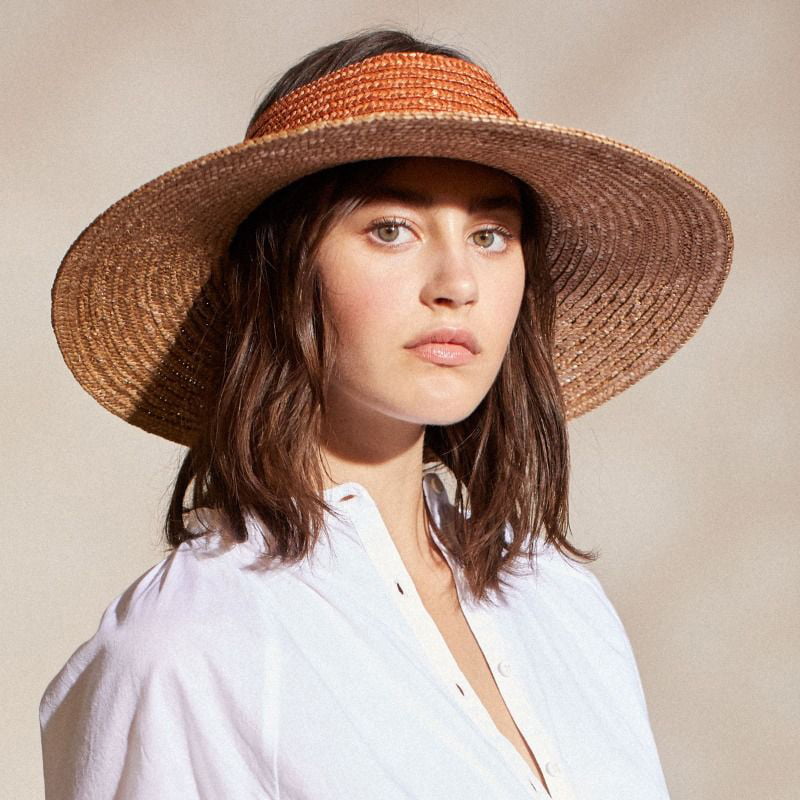 Brixton Hats Joanna Straw Full Brim Sun Visor - Ivory-Copper
