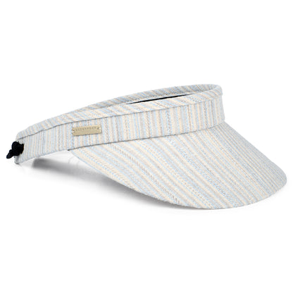 Seeberger Hats Cotton-Linen Sun Visor - Light Blue-Off White