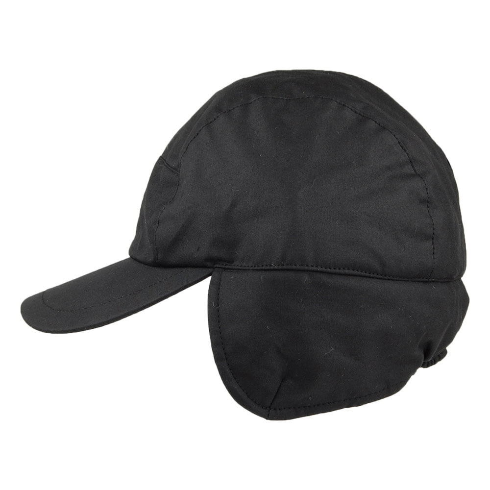 Failsworth Lumberjack British Waxed Cotton Baseball Cap with Earflaps - Black