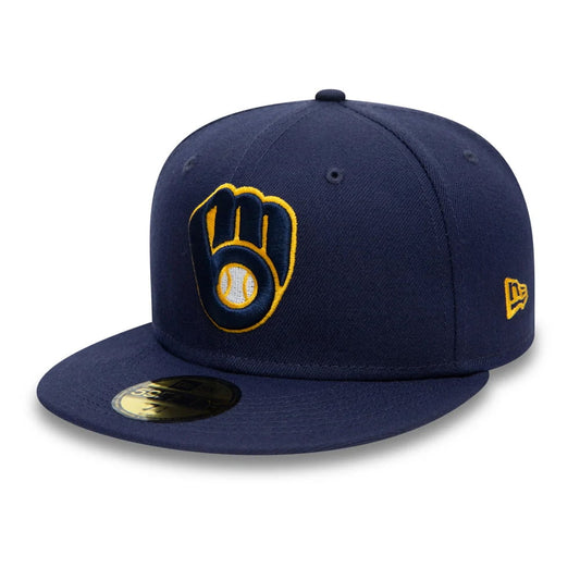 New Era 59FIFTY Milwaukee Brewers Baseball Cap - MLB On Field AC Perf - Navy Blue