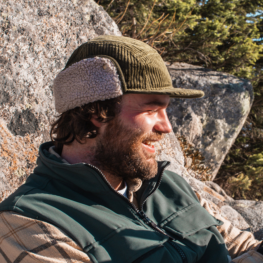Barts Hats Rayner Corduroy 5 Panel Cap with Earflaps - Army Green