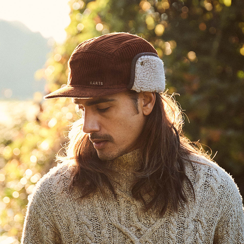 Barts Hats Rayner Corduroy 5 Panel Cap with Earflaps - Rust