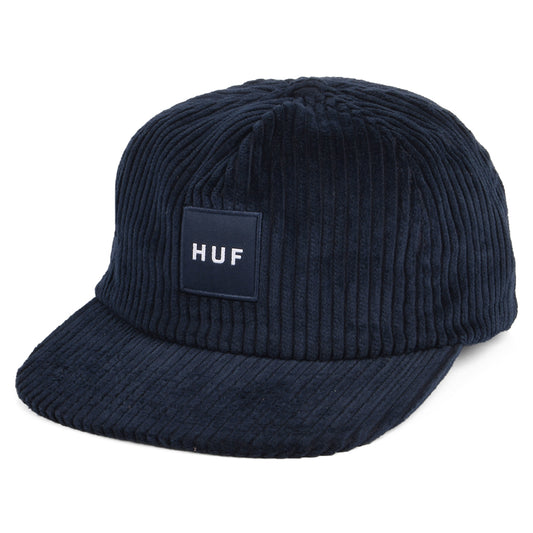 HUF Box Logo Corduroy Flat Brim Baseball Cap - Navy Blue