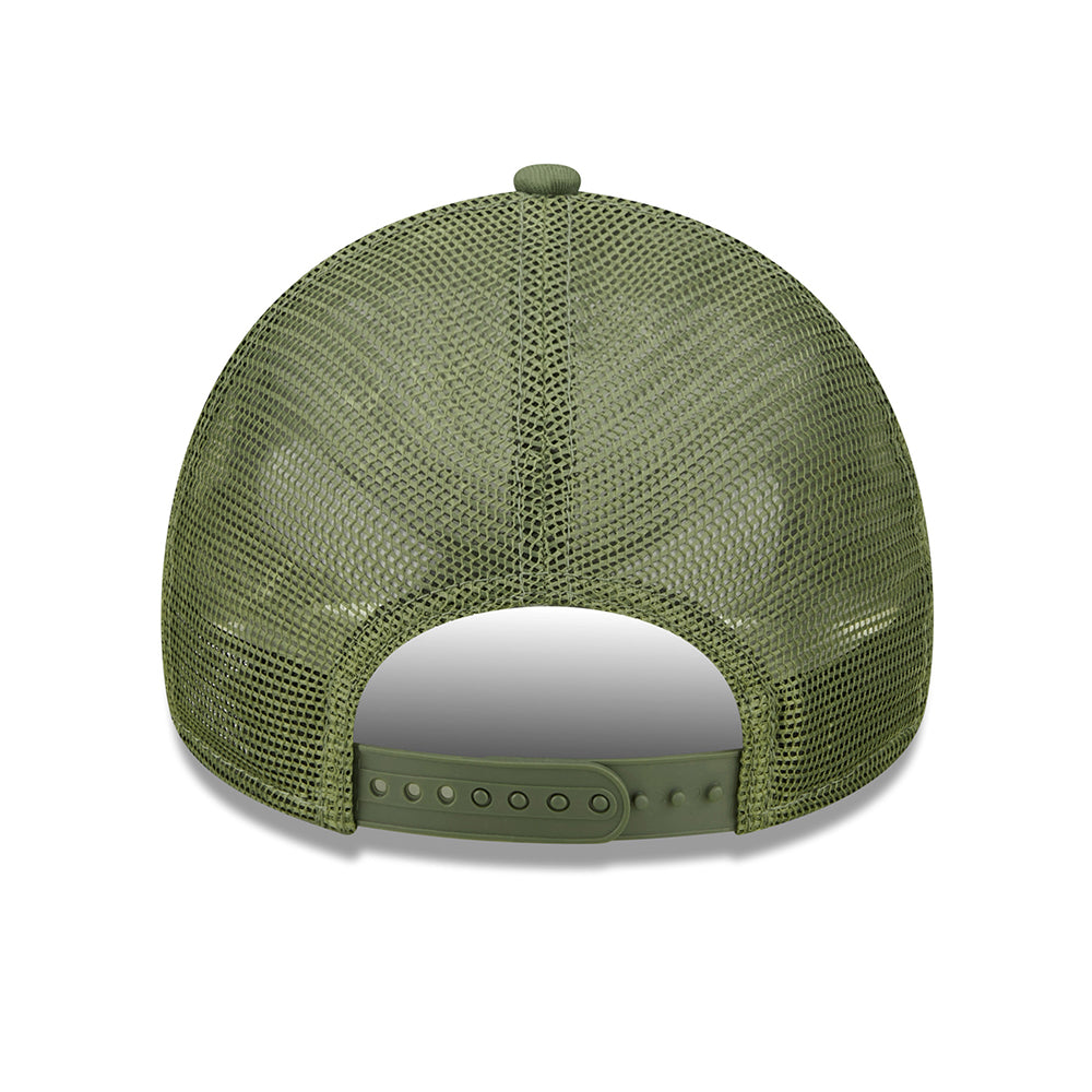 New Era 9FORTY New York Yankees A-Frame Trucker Cap - MLB Tonal Mesh - Olive