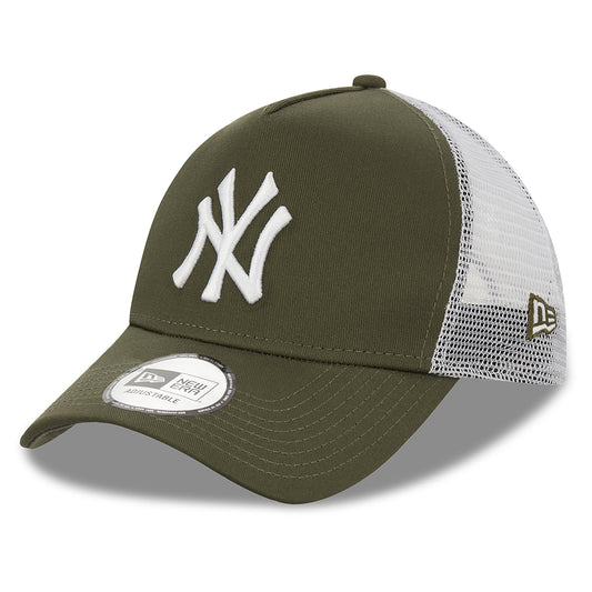 New Era 9FORTY New York Yankees A-Frame Trucker Cap - MLB League Essential - Olive-White