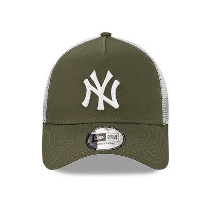 New Era 9FORTY New York Yankees A-Frame Trucker Cap - MLB League Essential - Olive-White