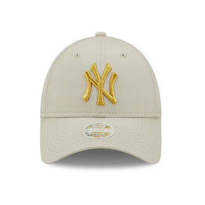 New Era Womens 9FORTY New York Yankees Baseball Cap - MLB Metallic Logo - Stone-Gold